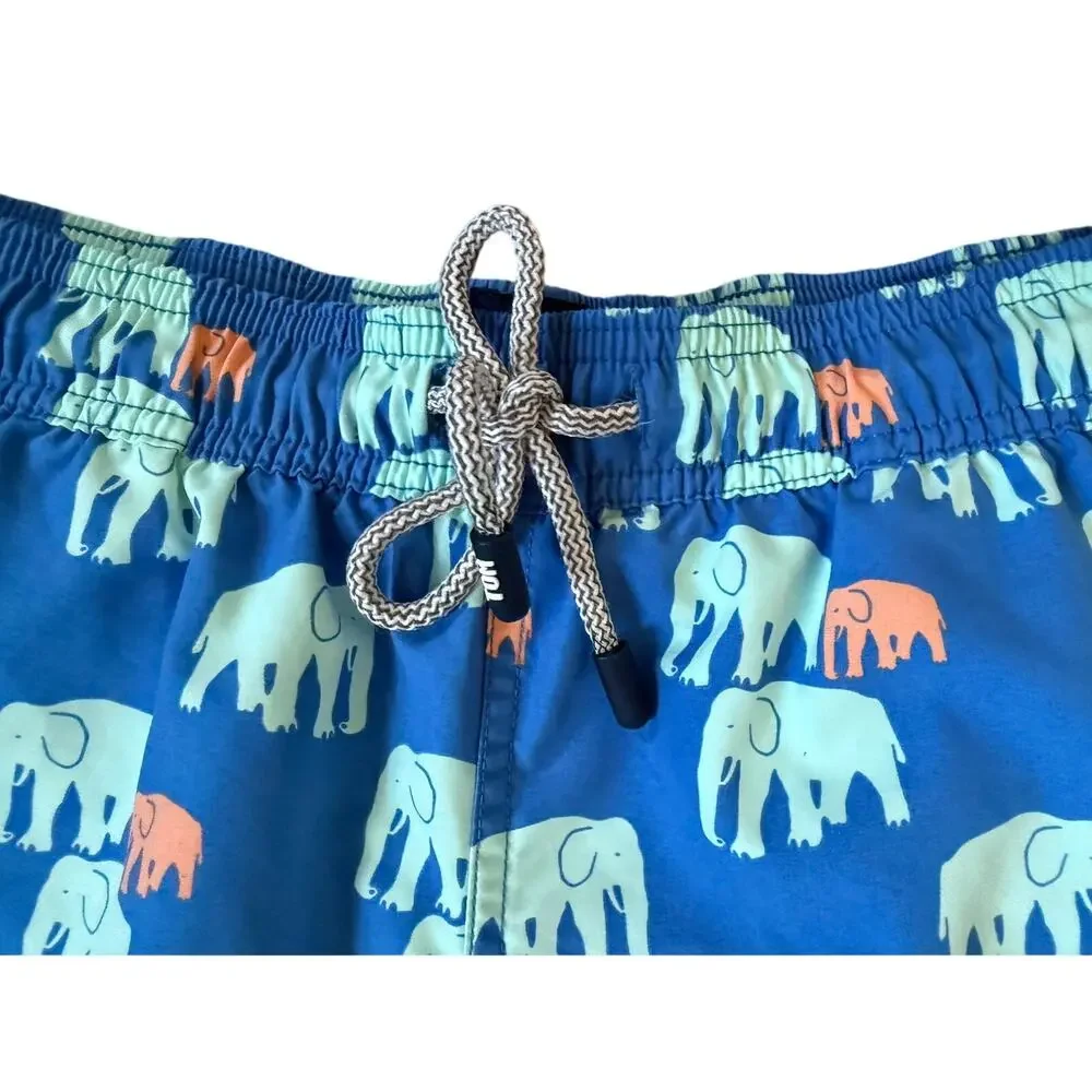 Tom & Teddy Mens Swim Trunks Blue with Elephants Size XL
